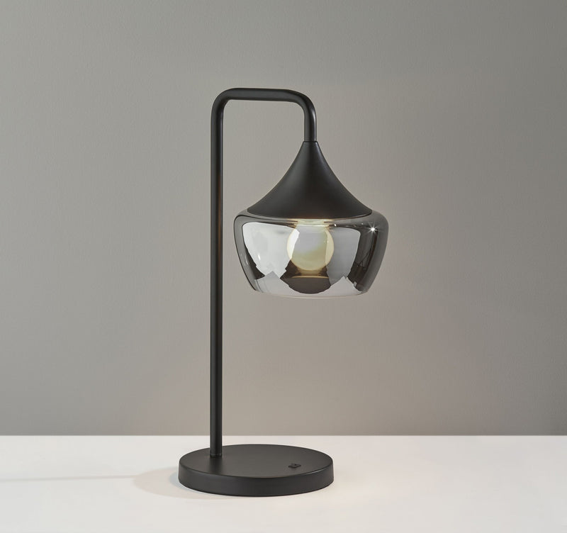 20" Black Metal Table Lamp With Black Metal And Smoked Glass Shade