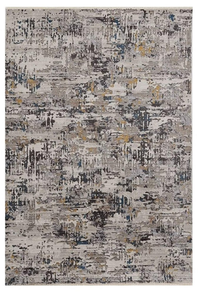 5' X 8' Gray Black And Gold Abstract Distressed Area Rug