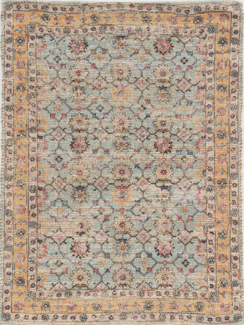 9' X 12' Blue And Beige Jute Floral Hand Woven Area Rug