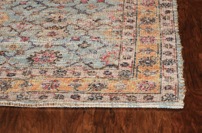 9' X 12' Blue And Beige Jute Floral Hand Woven Area Rug