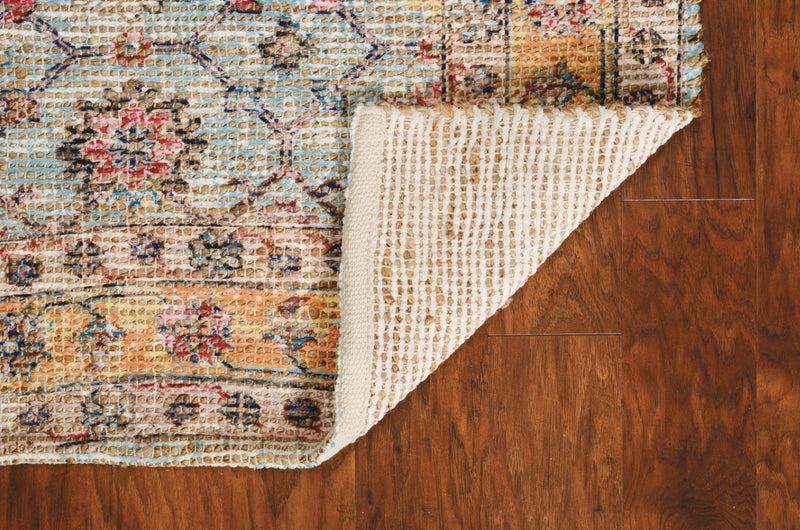 9' X 12' Blue And Beige Jute Floral Hand Woven Area Rug