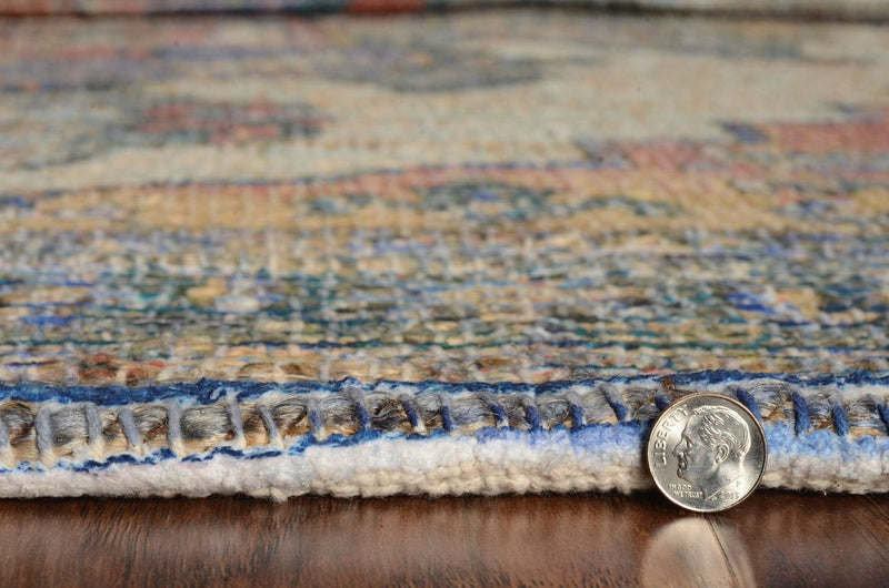2' X 4' Blue Brick Red And Brown Jute Medallion Hand Woven Distressed Area Rug