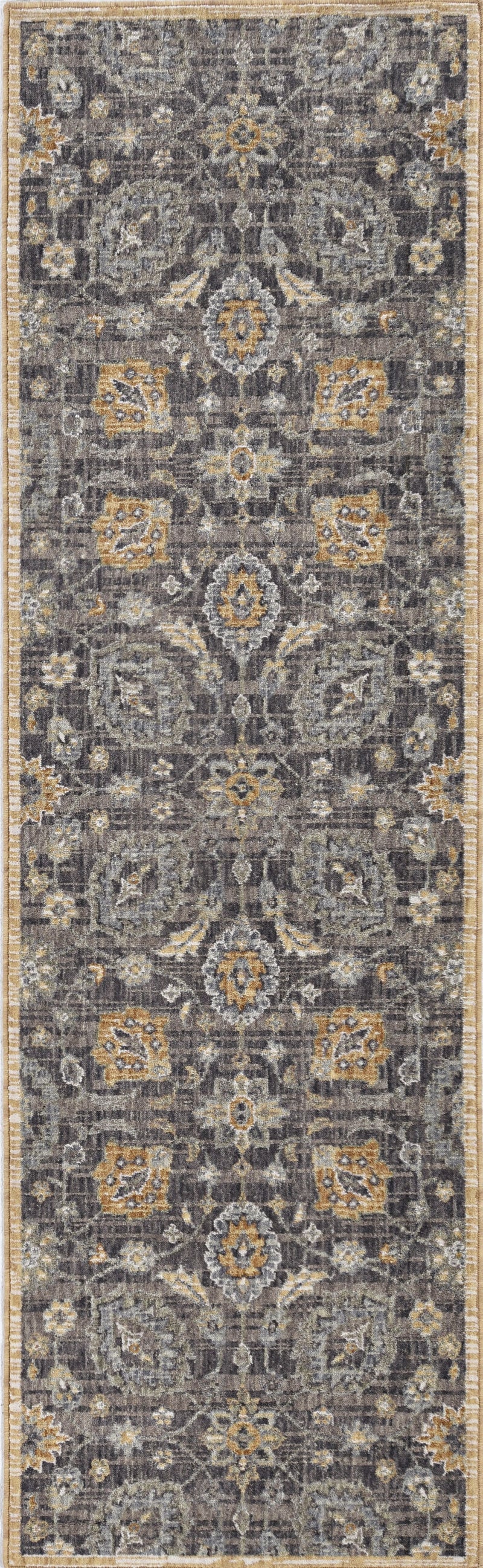 9' Taupe Orange And Gray Wool Floral Distressed Round Rug