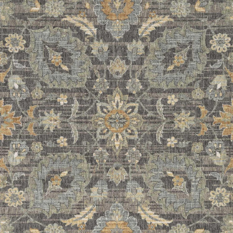 9' Taupe Orange And Gray Wool Floral Distressed Round Rug