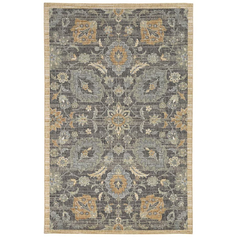 9' Taupe Orange And Gray Wool Floral Distressed Round Rug