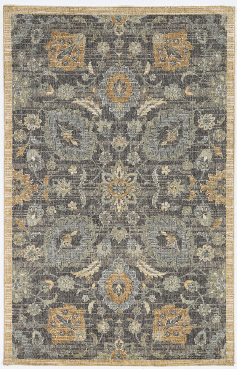 9' Taupe Orange And Gray Wool Floral Distressed Round Rug