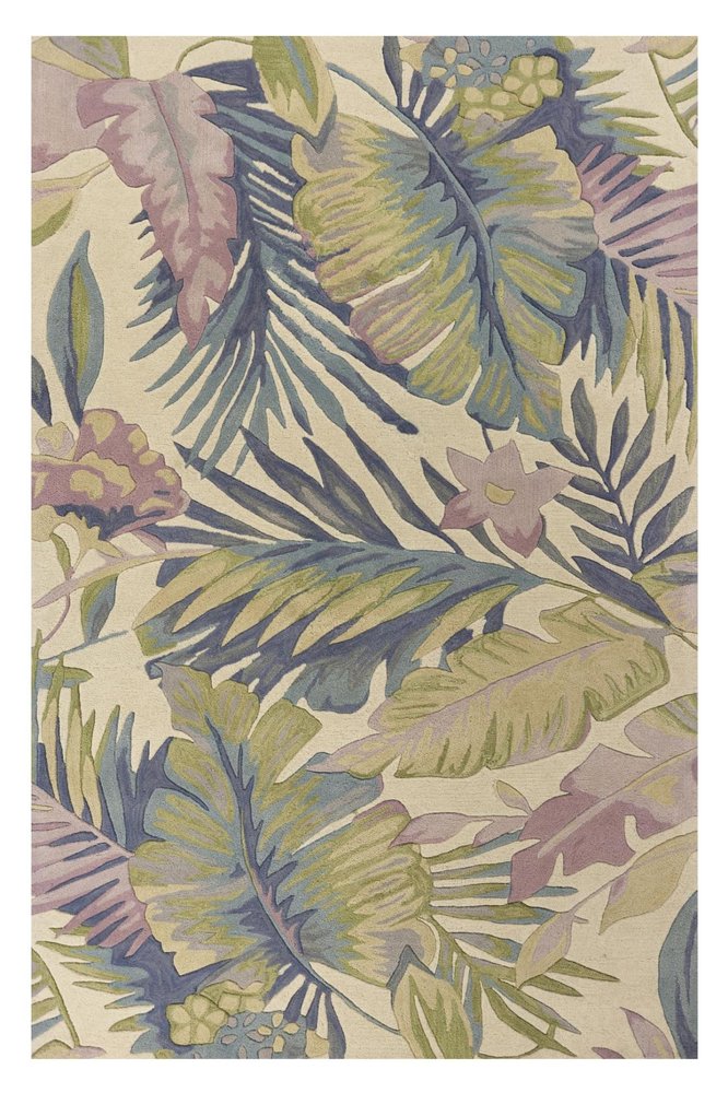 8' Green Pink And Purple Wool Tropical Botanical Hand Tufted Runner Rug