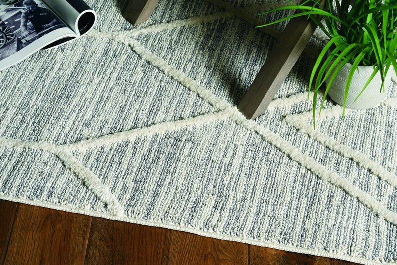 8' Gray and Ivory Abstract Runner Rug