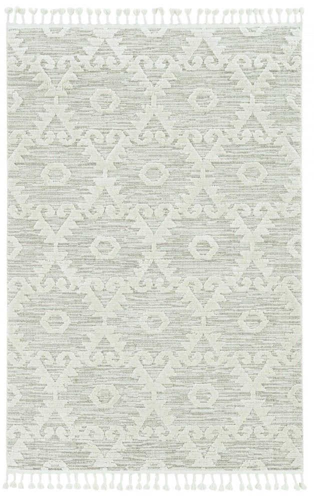5' X 8' Beige and Ivory Geometric Area Rug