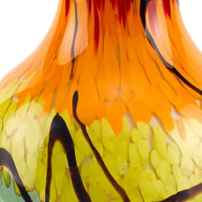 11" Black Blue Red And Yellow Abstract Urn Handblown Glass Table Vase
