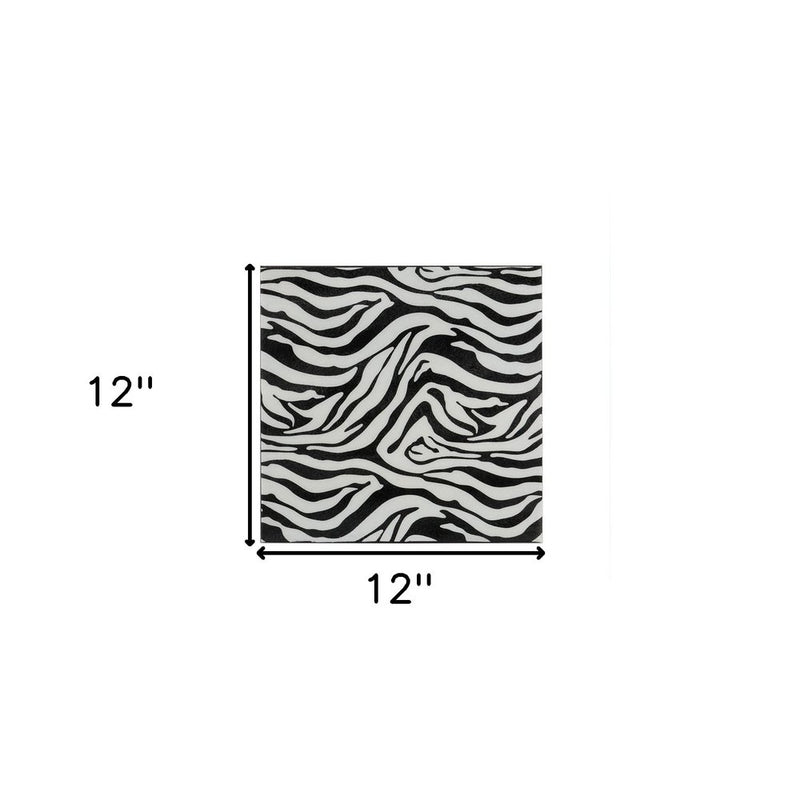 12" Black And White Zebra Iron And Resin Square Hanging Wall Tile