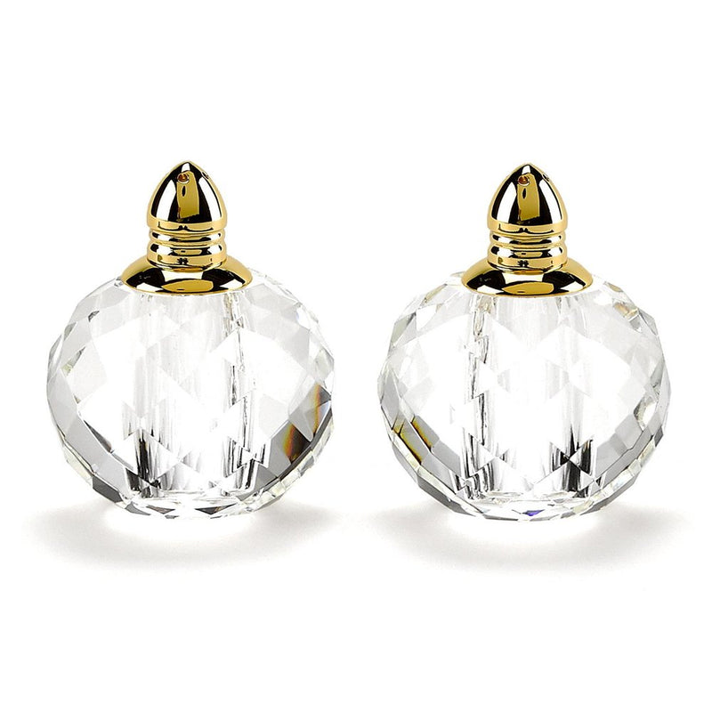 Set of Two Clear And Gold Crystal Geometric Pepper Shakers