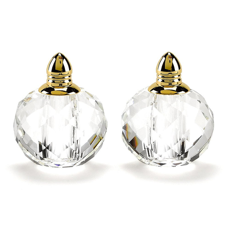 Set of Two Clear And Gold Crystal Geometric Pepper Shakers