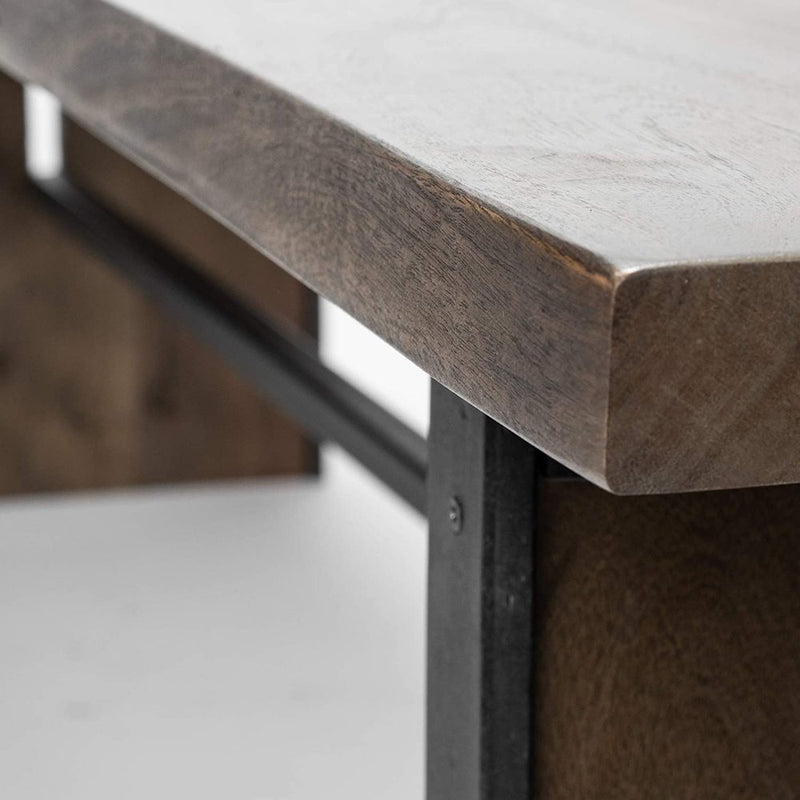70" Brown Iron And Solid Wood and Solid Wood Live Edge Dining Bench