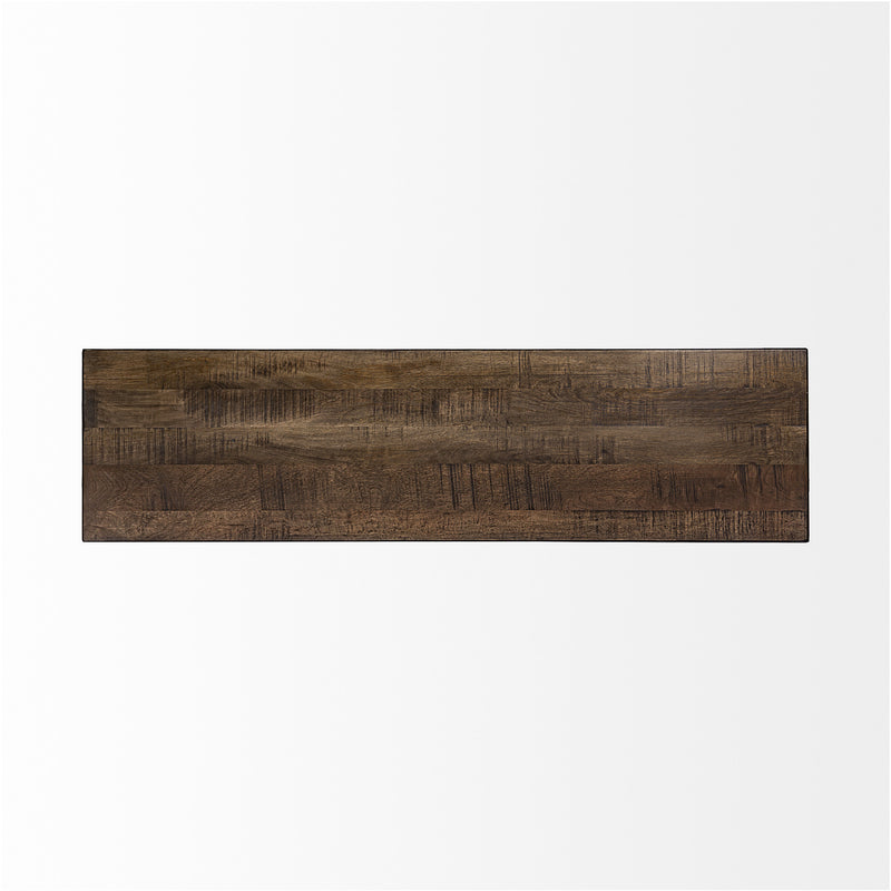 66" Brown And Black Iron and Solid Wood Bench