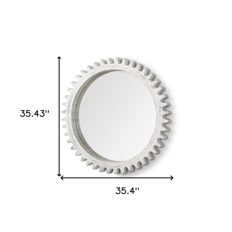 35" White Abstract Wood Framed Accent Mirror