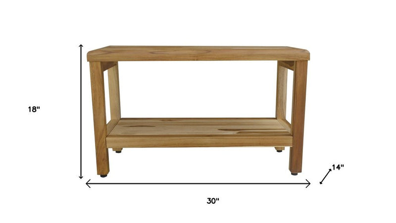 Rectangular Teak Shower Bench With Shelf In Natural Finish