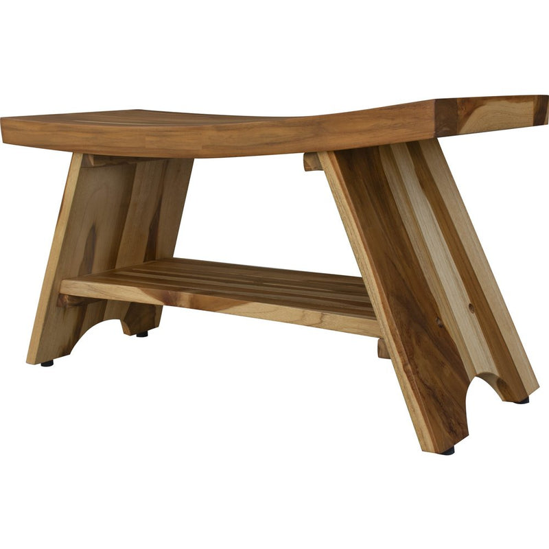 35" Teak Rectangular Shower Outdoor Bench With Shelf In Natural Finish