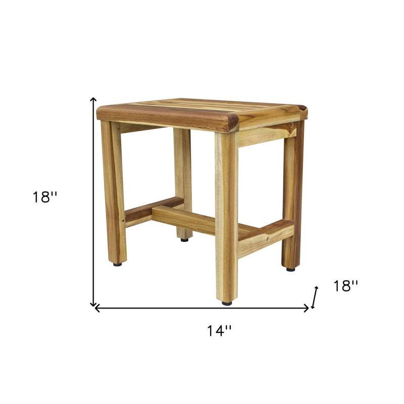 Compact Rectangular Teak Shower Or Outdoor Bench In Natural Finish