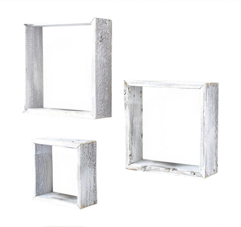 Set of Three Espresso Wood Square Hanging Dimensional Sculpture
