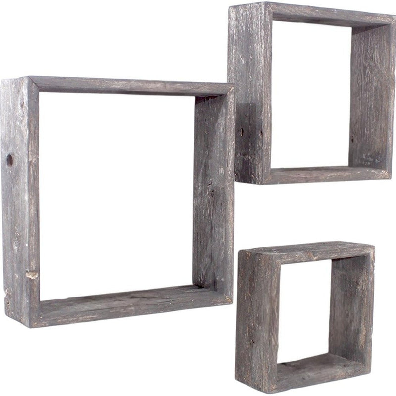 Set of Three Espresso Wood Square Hanging Dimensional Sculpture