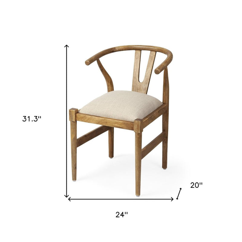 Beige And Black Upholstered Linen Wishbone Back Dining Side Chair