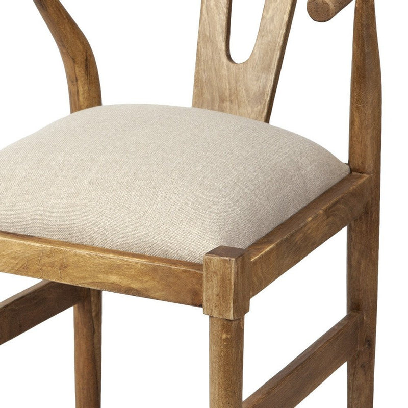 Beige And Black Upholstered Linen Wishbone Back Dining Side Chair