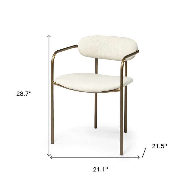 Set of Two Cream and Gold Fabric Open Back Dining Arm Chairs