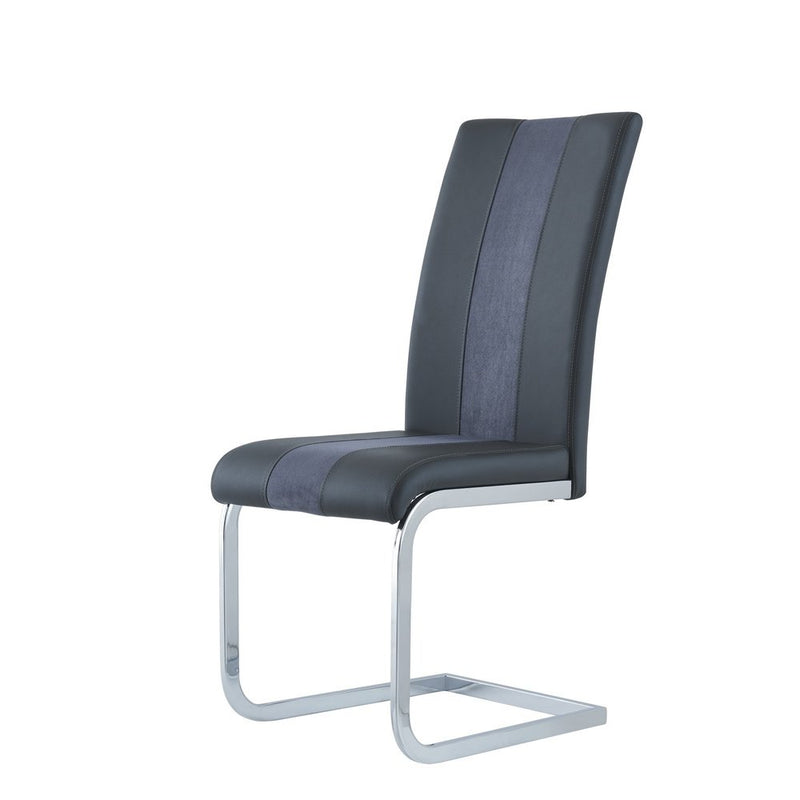 Set of Four Black and Silver Upholstered Faux Leather Dining Side Chairs