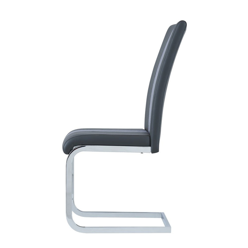 Set of Four Black and Silver Upholstered Faux Leather Dining Side Chairs