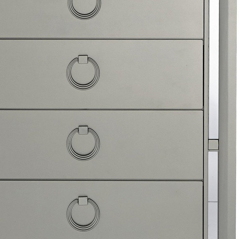 33" Silver Wood Mirrored Five Drawer Dresser