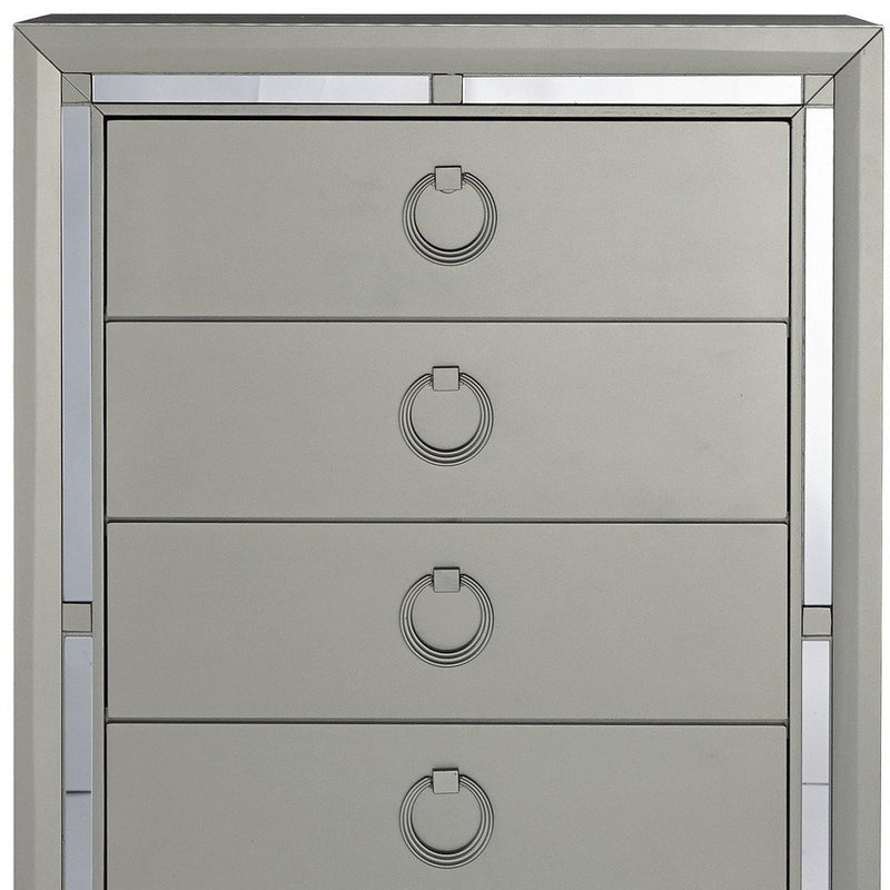 33" Silver Wood Mirrored Five Drawer Dresser