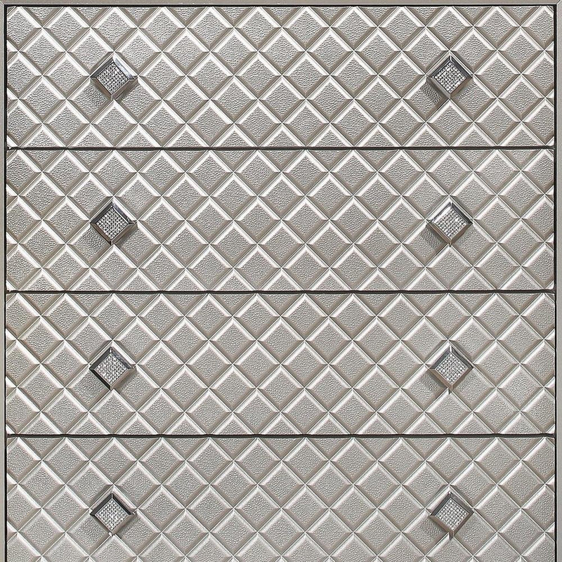37" Champagne Carved Geometric Solid Wood Mirrored Five Drawer Dresser