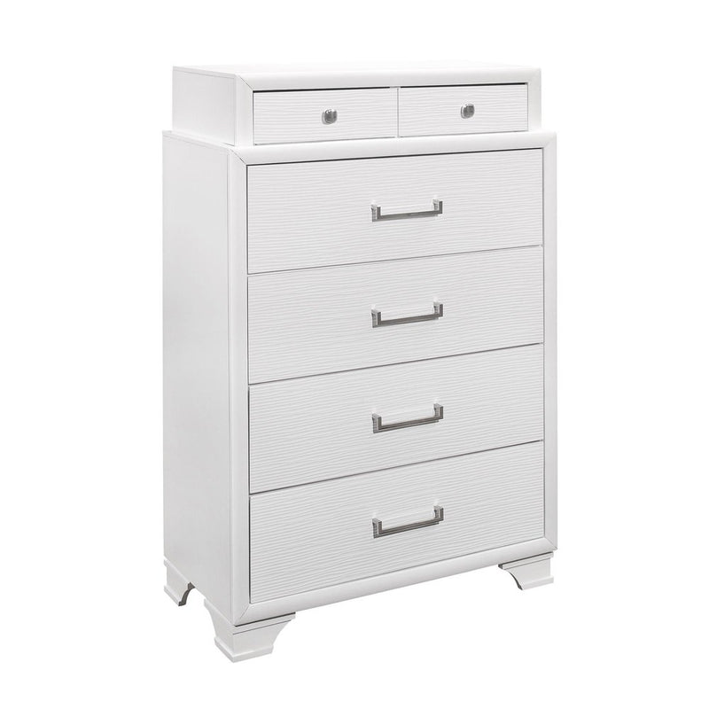 35" White Ribbed Texture Solid Wood Six Drawer Dresser