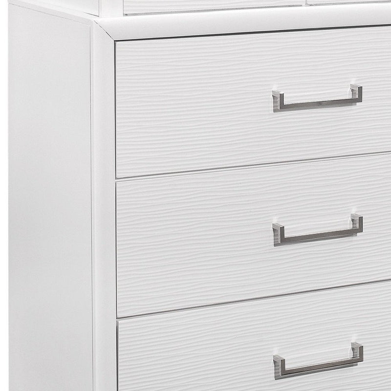 35" White Ribbed Texture Solid Wood Six Drawer Dresser