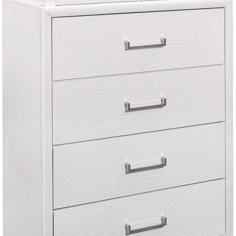 35" White Ribbed Texture Solid Wood Six Drawer Dresser