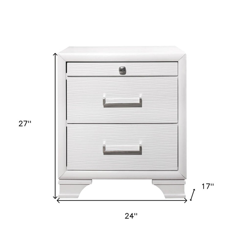 27" White Wood Two Drawer Nightstand