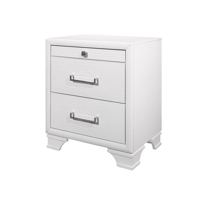 27" White Wood Two Drawer Nightstand