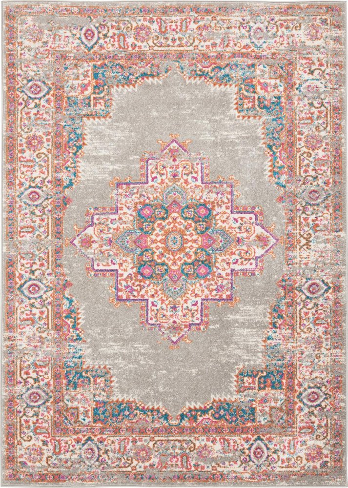4' Gray And Gold Medallion Distressed Round Rug