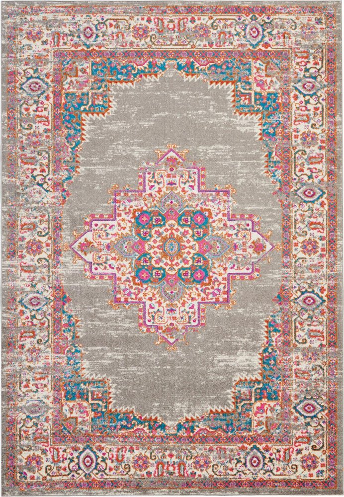 4' Gray And Gold Medallion Distressed Round Rug