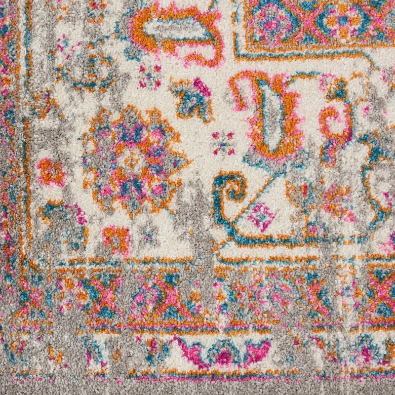 4' Gray And Gold Medallion Distressed Round Rug