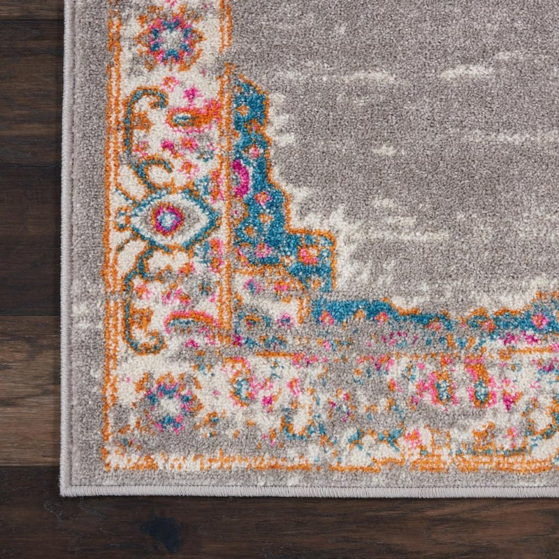 4' Gray And Gold Medallion Distressed Round Rug
