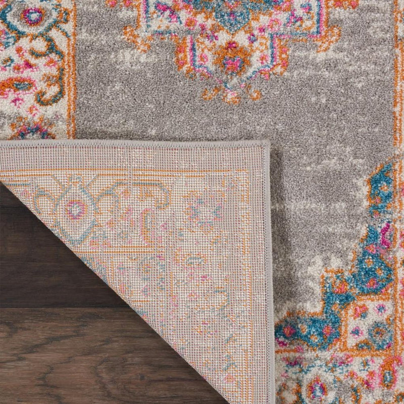 4' Gray And Gold Medallion Distressed Round Rug