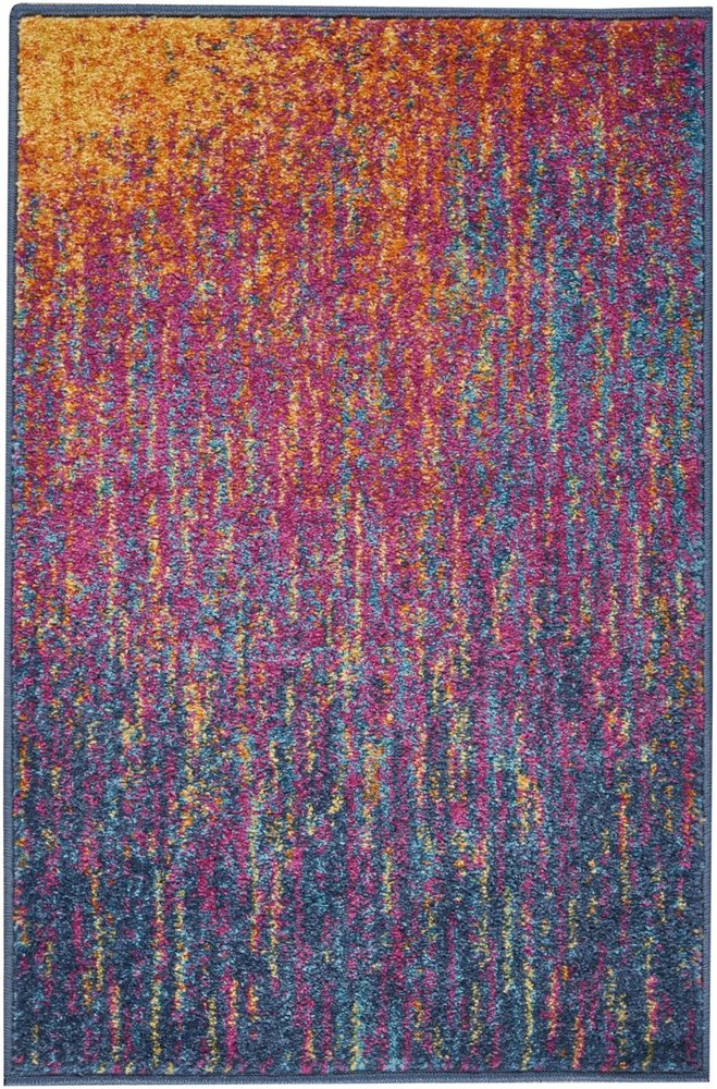 6' Blue And Orange Abstract Runner Rug