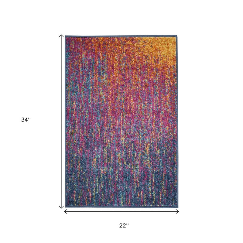 6' Blue And Orange Abstract Runner Rug