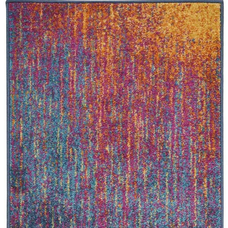 6' Blue And Orange Abstract Runner Rug