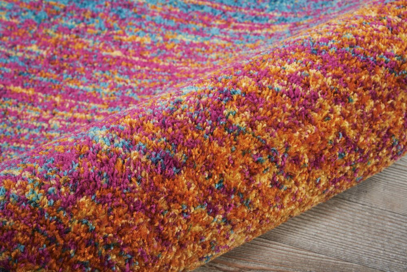 6' Blue And Orange Abstract Runner Rug