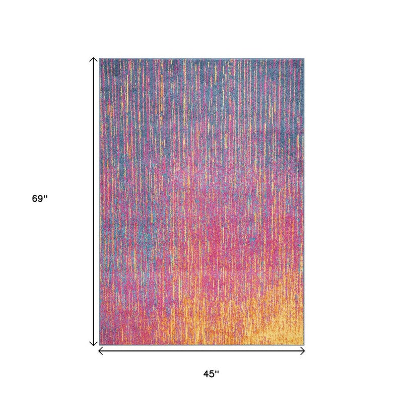 6' Blue And Orange Abstract Runner Rug