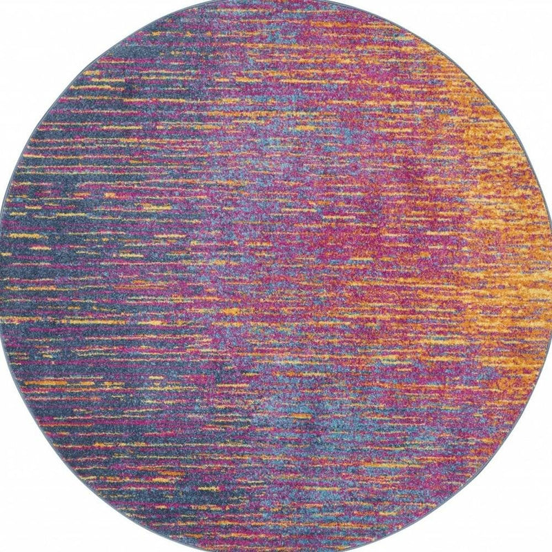 6' Blue And Orange Abstract Runner Rug