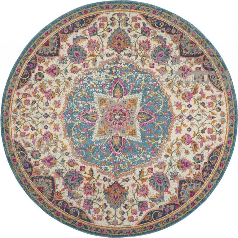 4' X 6' Ivory And Blue Medallion Area Rug